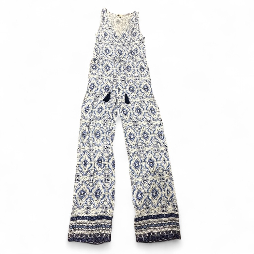 ELAINE ROSE BLUE AND WHITE PATTERN
JUMPSUIT, SIZE US6